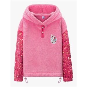 WeGirl's Sherpa Fleece Hoodie with Unicorn Patch & Sequin Sleeve Pullover